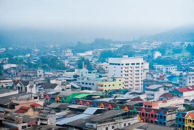 High angle view of townscape against sky