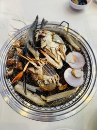 High angle view of seafood in plate