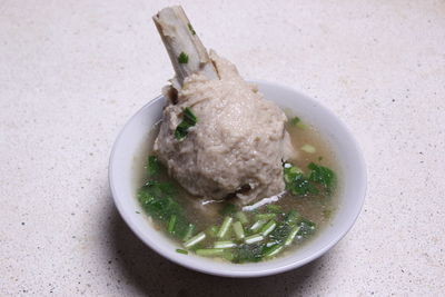 High angle view of meal served on table