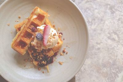 High angle view of dessert in plate