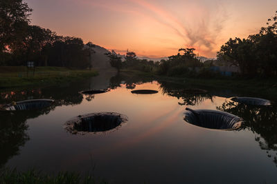 Scenic view of lake against sky during sunset