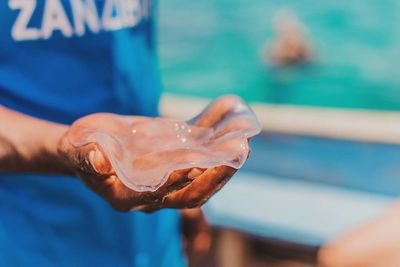 Close-up of hand holding jellyfish