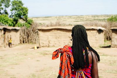 Rear view of woman looking at observation point