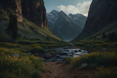 Scenic view of mountains against sky