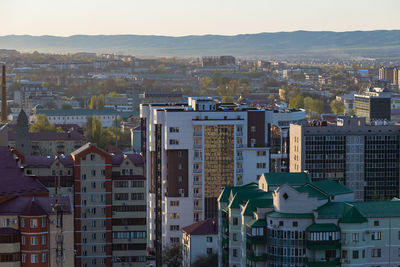 High angle view of buildings in city