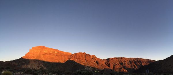 Scenic view of mountains against clear blue sky