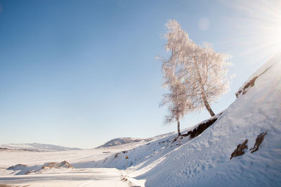 Scenic view of snow covered mountains against sky