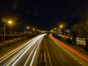 Light trails on road at night