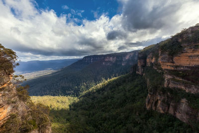 Scenic view of mountain range against sky