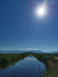 Scenic view of lake against blue sky