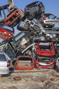 Cars parked in front of abandoned building
