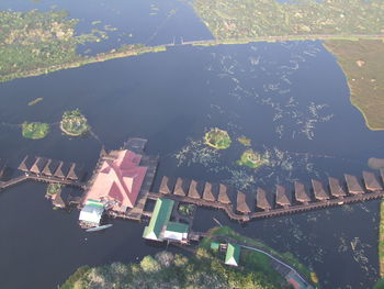 High angle view of illuminated lighting equipment at night