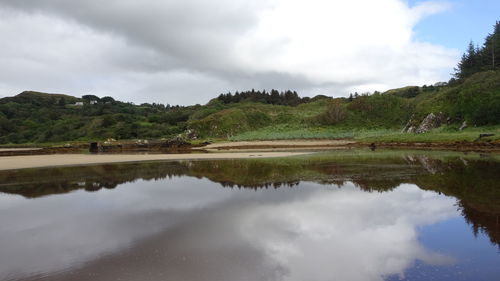 Scenic view of lake and trees against sky