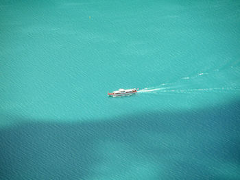 High angle view of boat sailing on sea