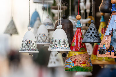 Close-up of clothes hanging for sale in market