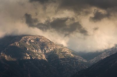 Scenic view of mountains against cloudy sky