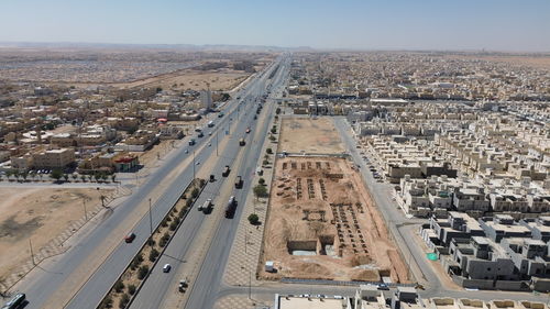 High angle view of cityscape against sky