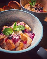 High angle view of dessert in bowl on table