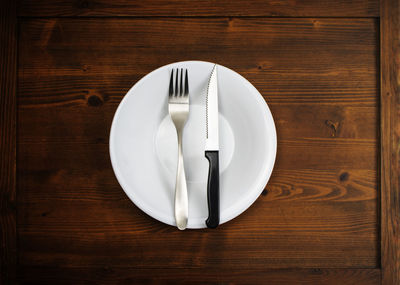 Directly above shot of white plate on table