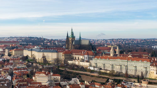 High angle view of townscape against sky