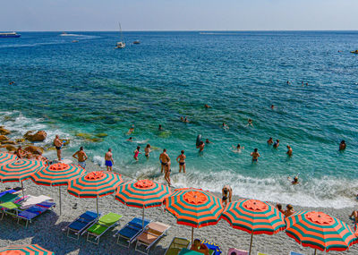 High angle view of people on beach