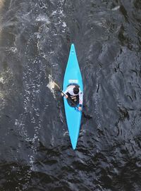 High angle view of man diving in sea