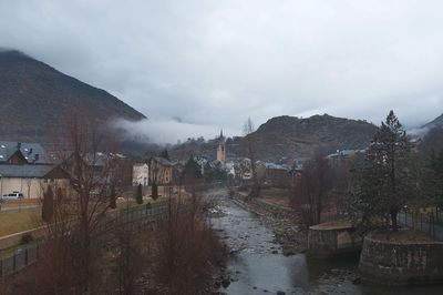 Houses against cloudy sky