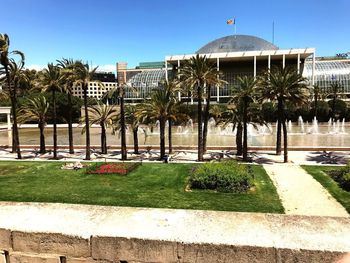 View of garden with buildings in background