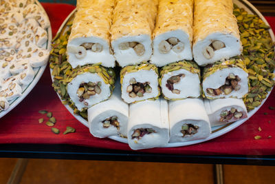 High angle view of food on table