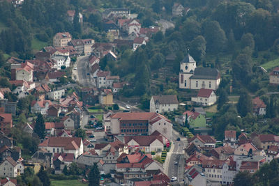 High angle view of buildings in town