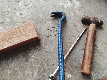 High angle view of wood on table