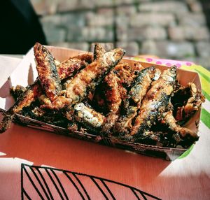 Close-up of meat on barbecue grill