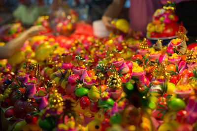 Close-up of various flowers on display at market stall