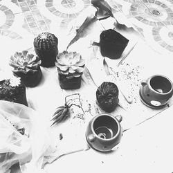 High angle view of drink on table