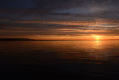 Scenic view of sea against orange sky