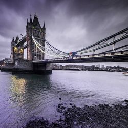 Suspension bridge over river