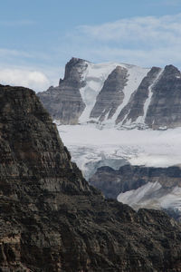 Scenic view of mountains against cloudy sky