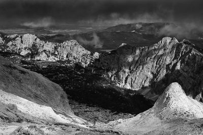 Panoramic view of snowcapped mountains against sky