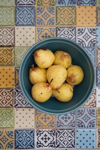 Directly above shot of fruits in plate on table