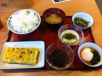 High angle view of food in tray