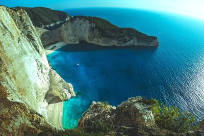 High angle view of rock formation in sea