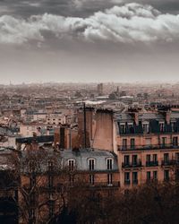 High angle shot of townscape against sky