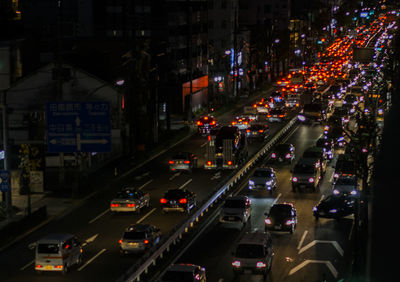 High angle view of traffic on road at night