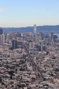 High angle view of townscape against clear sky