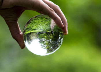 Midsection of person holding crystal ball