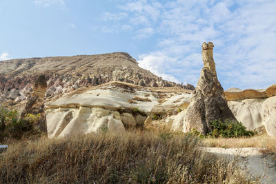 Rock formations on landscape against sky