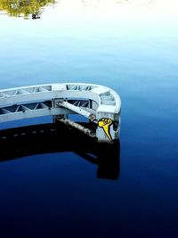 High angle view of boats moored in sea