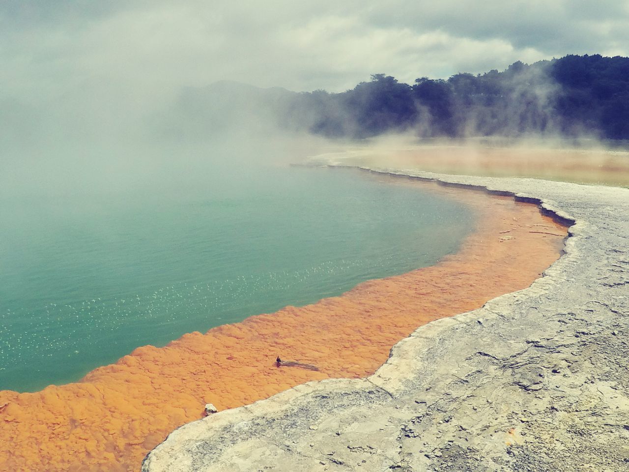 nature, beauty in nature, landscape, water, day, sky, lake, cloud - sky, tranquility, outdoors, scenics, no people, hot spring, tree, geyser