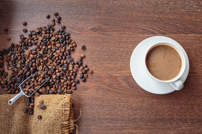 High angle view of coffee cup on table