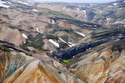 High angle view of landscape and mountains